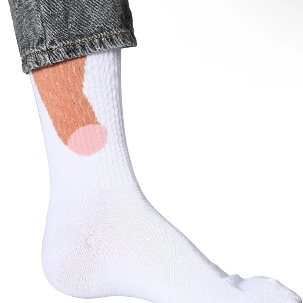 White Casual Crew Socks with Peach Accent - Men